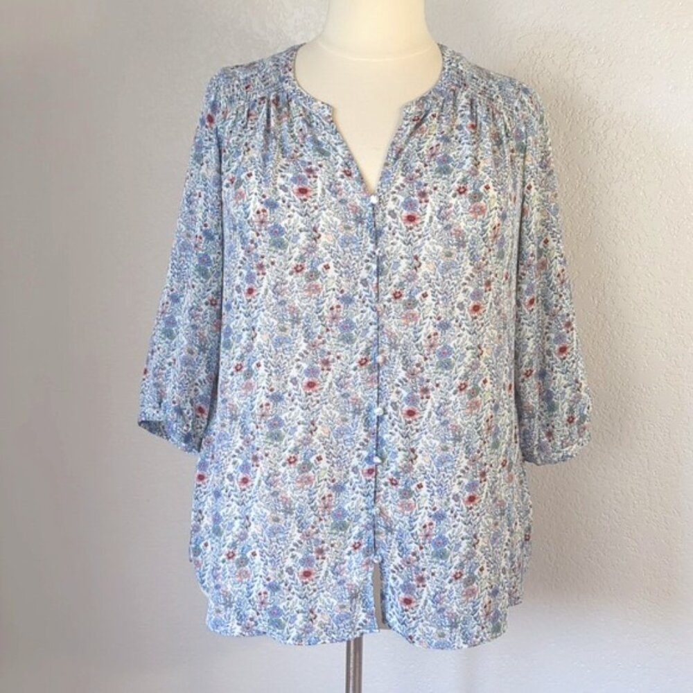 Rose & Olive 1X Tunic Blouse Georgette Romantic Feminine Floral Smocked